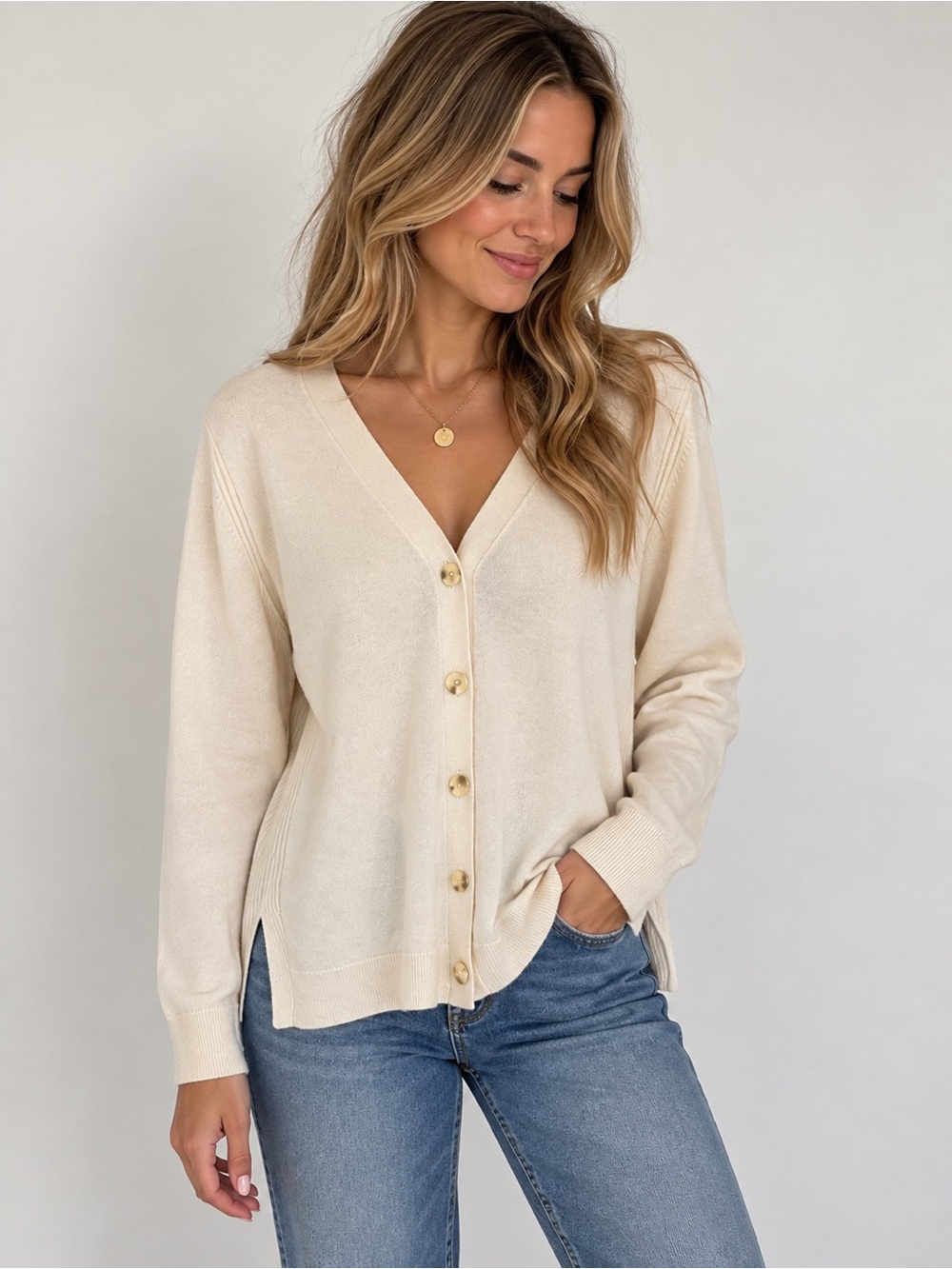 Editor’s Cut 100% Cashmere Ivory Cardigan Size L NWT